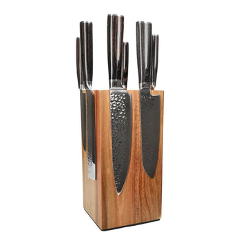 Cuchillos Shinrai - Juego de 6 cuchillos de acero inoxidable martillado + Bloque para cuchillos Juego de cuchillos giratorios con bloque Cuchillos Shinrai