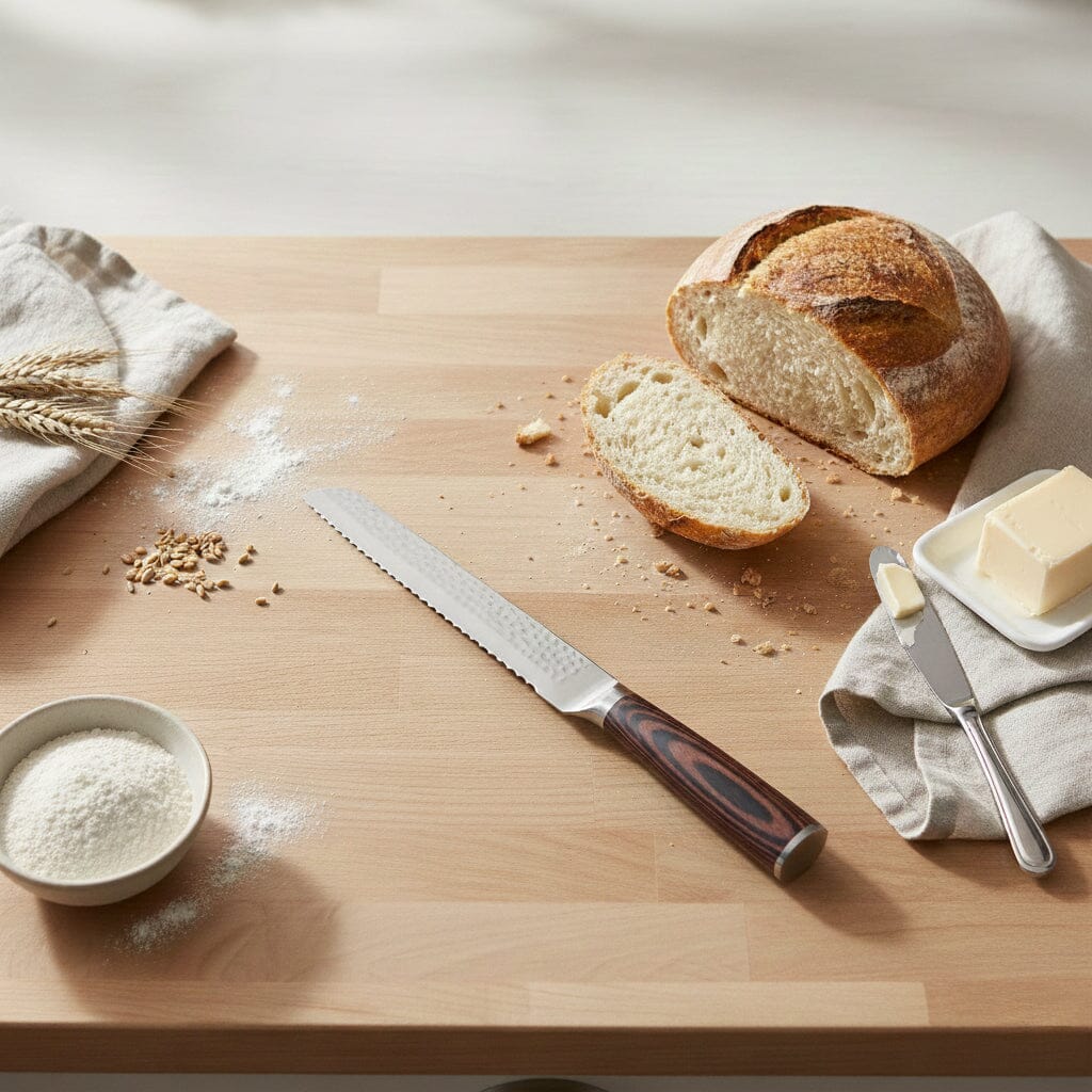 Shinrai Knives - Hammered RVS Broodmes 20 cm Broodmes Shinrai Knives 