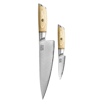 Juego de cuchillos Shinrai - Hikari Damascus de 2 piezas - Cuchillo de chef + cuchillo para pelar.