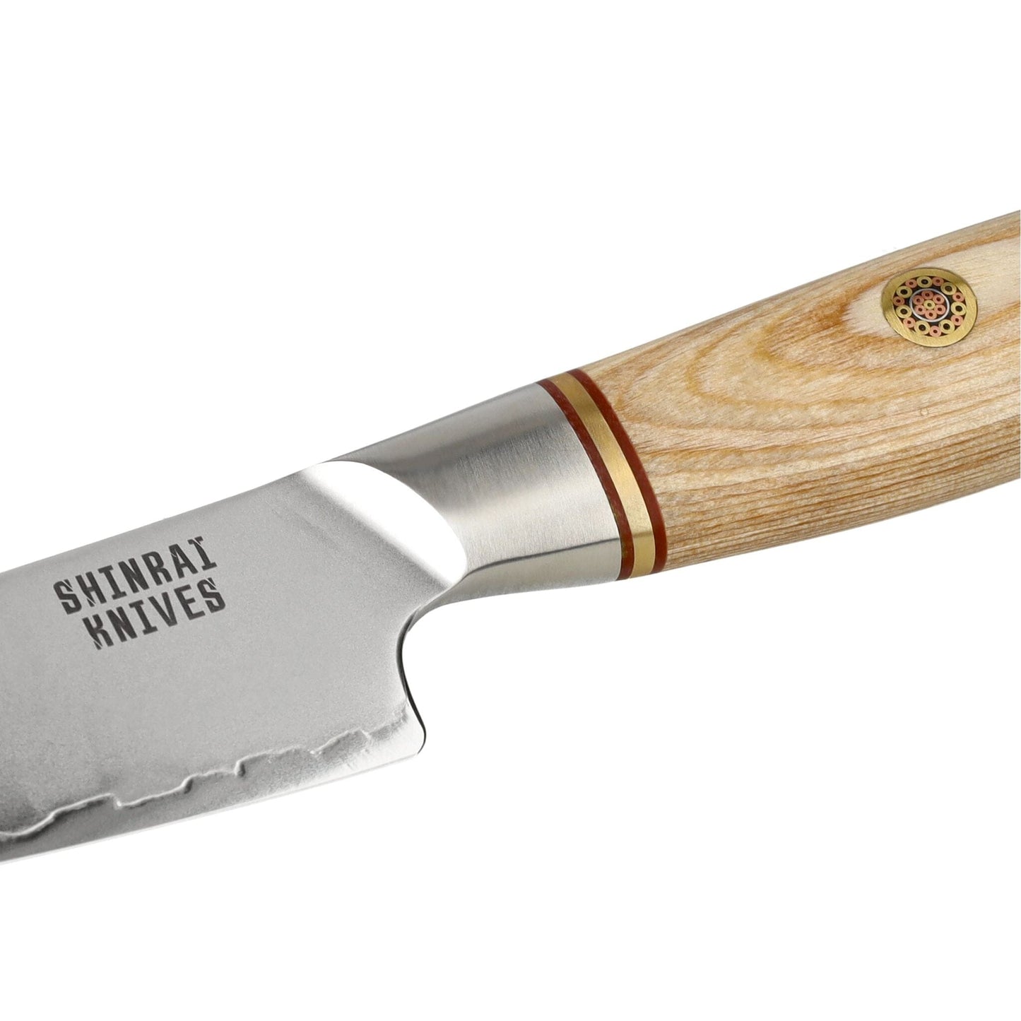 Shinrai Knives - Juego de 4 piezas Hikari Damascus - Cuchillo chef + Santoku + Cuchillo para pan + Cuchillo pelador Shinrai Knives Knife Set