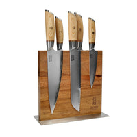 Cuchillos Shinrai - Juego de 5 cuchillos Hikari Damascus + Bloque de cuchillos Cito de doble cara Juego de cuchillos con bloque Cuchillos Shinrai