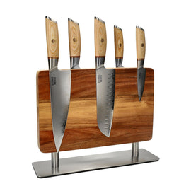 Cuchillos Shinrai - Juego de 5 cuchillos Hikari Damascus + Bloque para cuchillos Juego de cuchillos Stans con bloque Cuchillos Shinrai