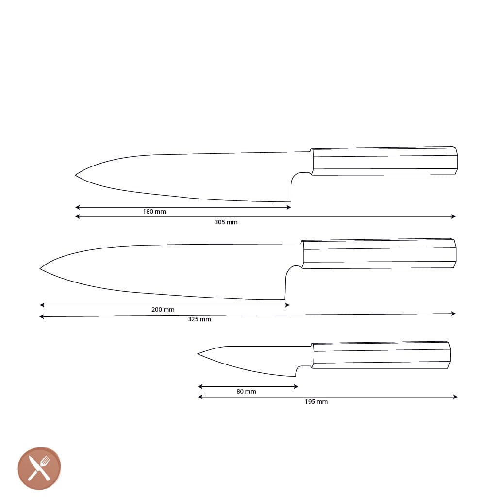 Shinrai Knives - Juego de 3 piezas Damascus exclusivo de Kigami - Cuchillo Chef + Santoku + Cuchillo de pelar Shinrai Knives Juego de cuchillos
