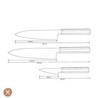 Shinrai Knives - Juego de 3 piezas Damascus exclusivo de Kigami - Cuchillo Chef + Santoku + Cuchillo de pelar Shinrai Knives Juego de cuchillos
