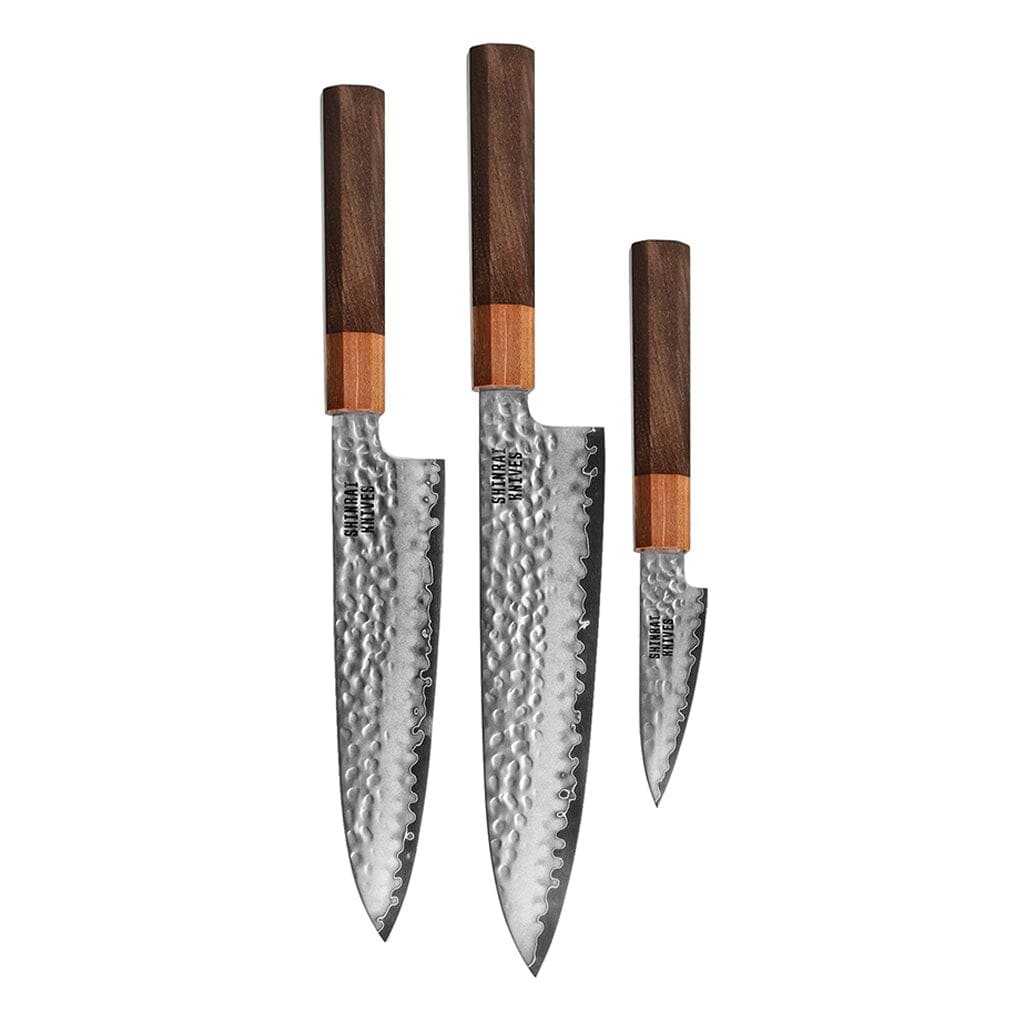 Shinrai Knives - Juego de 3 piezas Damasco exclusivo de Kigami - Cuchillo Chef + Santoku + Cuchillo de pelar Shinrai Knives Juego de cuchillos