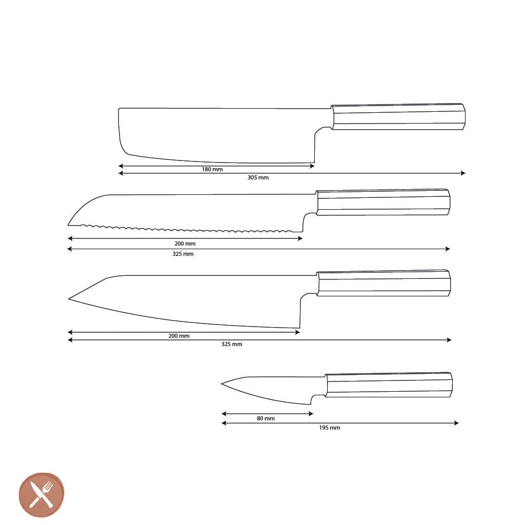 Cuchillos Shinrai - Juego de 4 piezas Damasco exclusivo de Kigami - Kiritsuke + Cuchillo para pan + Nakiri + Cuchillo pelador Juego de cuchillos Cuchillos Shinrai