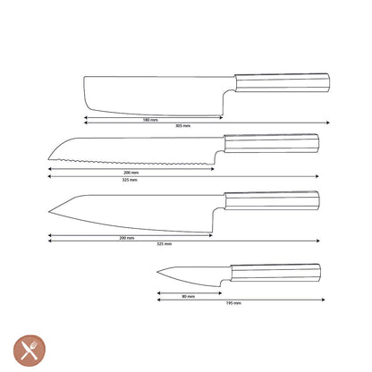 Cuchillos Shinrai - Juego de 4 piezas Damasco exclusivo de Kigami - Kiritsuke + Cuchillo para pan + Nakiri + Cuchillo pelador Juego de cuchillos Cuchillos Shinrai