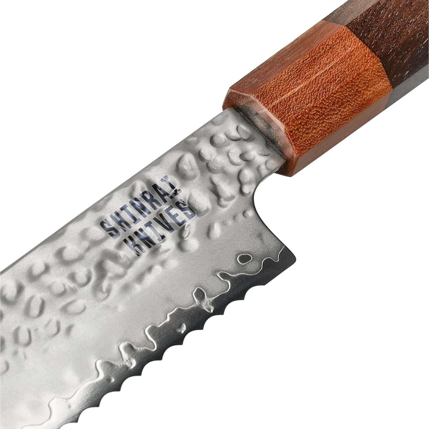 Cuchillos Shinrai - Juego de 5 piezas Damasco exclusivo de Kigami - Cuchillo de chef + Cuchillo para pan + Nakiri + Santoku + Cuchillo mondador Juego de cuchillos Shinrai Knives
