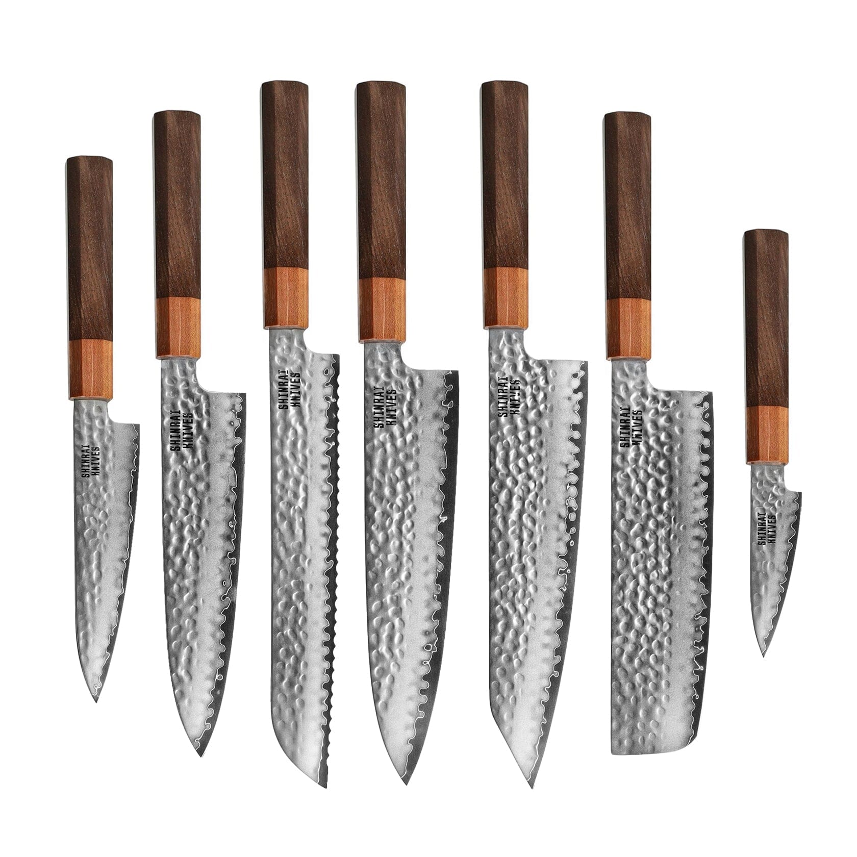 Cuchillos Shinrai - Juego de cuchillos exclusivos Kigami Damascus de 7 piezas + Bloque para cuchillos de un solo filo Juego de cuchillos con bloque Cuchillos Shinrai