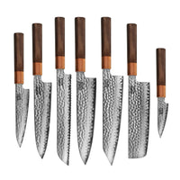 Cuchillos Shinrai - Juego de cuchillos exclusivos Kigami Damascus de 7 piezas + Bloque para cuchillos de un solo filo Juego de cuchillos con bloque Cuchillos Shinrai