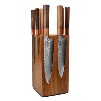 Couteaux Shinrai - Coffret exclusif Kigami en acier damassé (7 pièces) + bloc rotatif