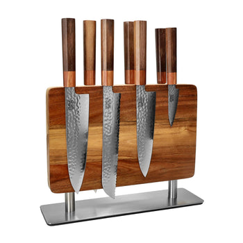 Couteaux Shinrai - Coffret exclusif Kigami en acier damassé de 7 pièces + bloc à couteaux. Coffret de couteaux Stans avec bloc. Couteaux Shinrai.