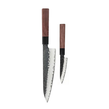 Shinrai Knives - Juego de cuchillos Damasco Kurayami de 2 piezas - Cuchillo de chef + cuchillo pelador Shinrai Knives Juego de cuchillos