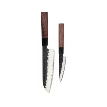 Cuchillos Shinrai - Juego de cuchillos Damasco Kurayami de 2 piezas - Santoku + Juego de cuchillos mondadores Cuchillos Shinrai