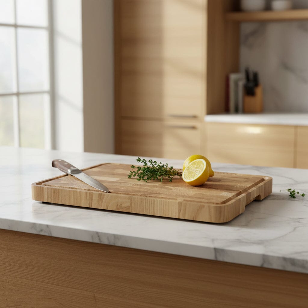 Tabla de cortar de lujo Shinrai Knives de madera de fresno - Madera de testa - 35 × 25 × 2,5 cm