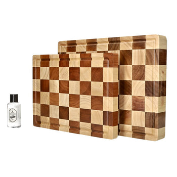 Tabla de cortar de ajedrez de lujo Shinrai Knives - Madera de testa - Paquete de tabla de cortar de madera Shinrai Knives