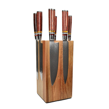 Shinrai Knives - Juego de 7 cuchillos Micarta Jewels + Bloque para cuchillos Juego de cuchillos giratorios con bloque Shinrai Knives