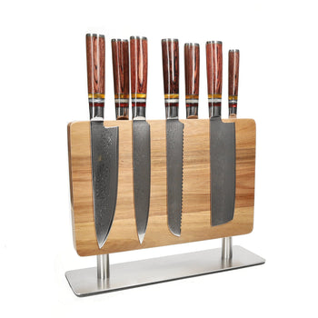 Cuchillos Shinrai - Juego de cuchillos de 7 piezas Micarta Jewels + Bloque para cuchillos Juego de cuchillos troquelados con bloque Cuchillos Shinrai