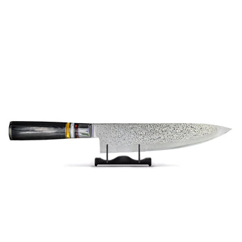 Cuchillos Shinrai - Cuchillo de chef de Damasco negro con incrustaciones de Micarta, 20 cm.