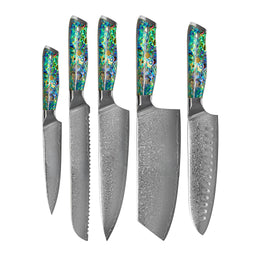 Shinrai Knives - Parelmoer Jewels 5-delige Messenset + Messenblok Stans Messenset met blok Shinrai Knives 
