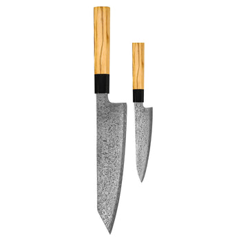 Shinrai Knives - Juego de cuchillos de Damasco Takumi Kaza de 2 piezas - Kiritsuke + cuchillo pelador. Juego de cuchillos Shinrai Knives.