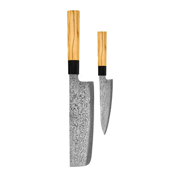 Cuchillos Shinrai - Juego de cuchillos Damasco Takumi Kaza de 2 piezas - Juego de cuchillos Nakiri + pelador Cuchillos Shinrai