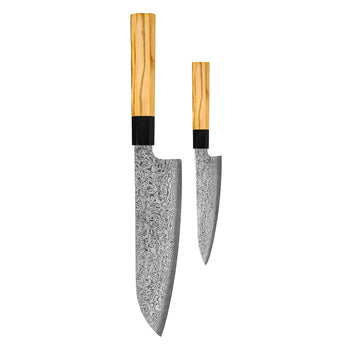 Cuchillos Shinrai - Juego de cuchillos Damasco Takumi Kaza de 2 piezas - Juego de cuchillos Santoku + pelador Cuchillos Shinrai