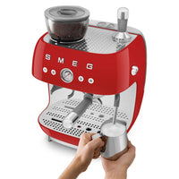 Smeg - Cafetera espresso | Roja | Años 50 | Cafetera espresso manual con molinillo de café integrado Cafetera espresso manual Smeg