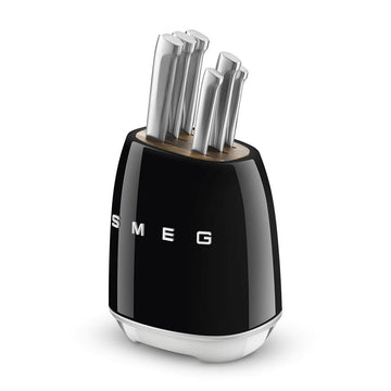SMEG - Bloque de cuchillos con 6 cuchillos Negro Juego de cuchillos con bloque Smeg