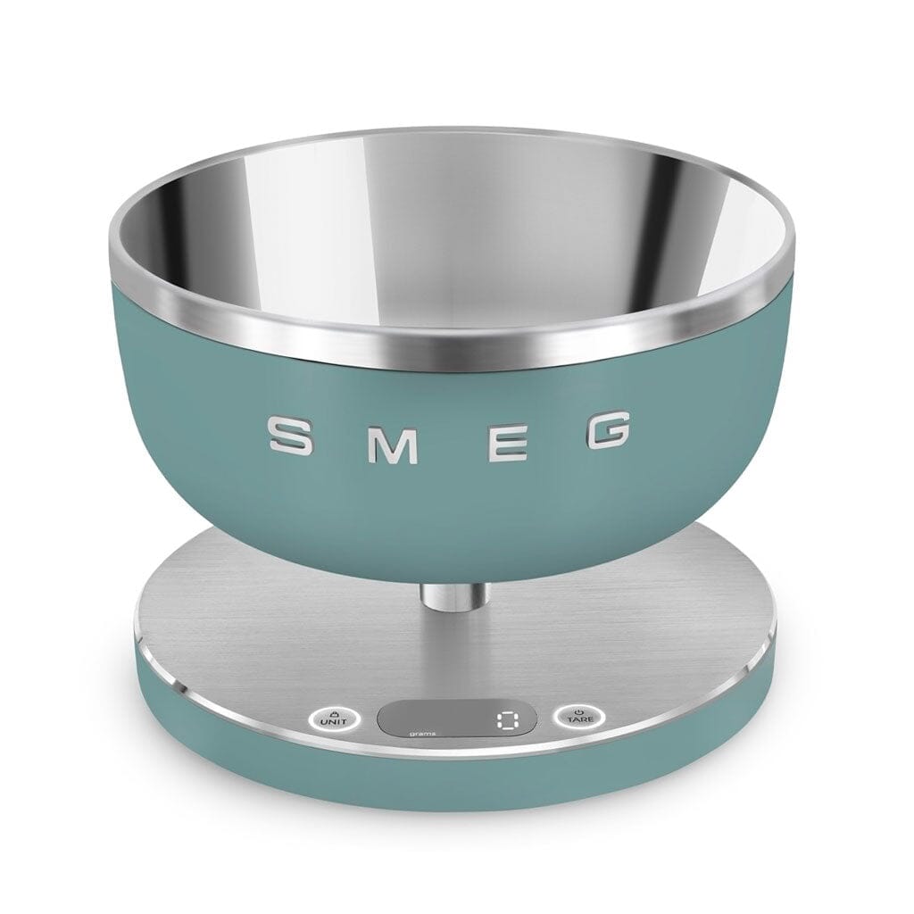 Báscula digital SMEG de 5 kg, color verde esmeralda.