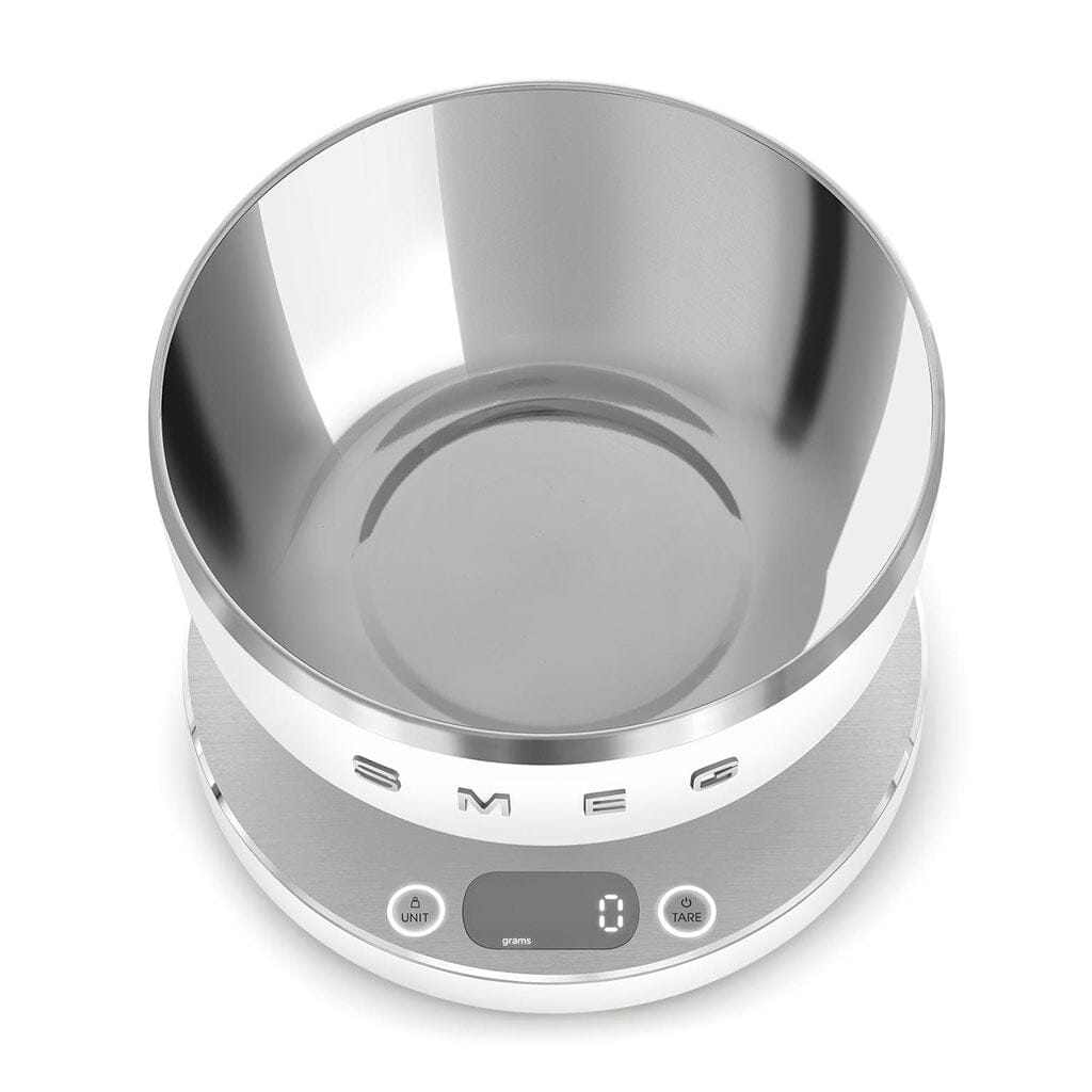 Báscula digital SMEG 5 kg, color blanco mate, para cocina.