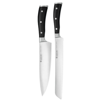 Wüsthof - Juego de cuchillos Classic Ikon de 2 piezas - Cuchillo de chef + Cuchillo para pan Juego de cuchillos Wüsthof