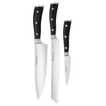 Wüsthof - Juego de cuchillos Classic Ikon de 3 piezas - Cuchillo de chef + Cuchillo para pan + Cuchillo pelador Juego de cuchillos Wüsthof