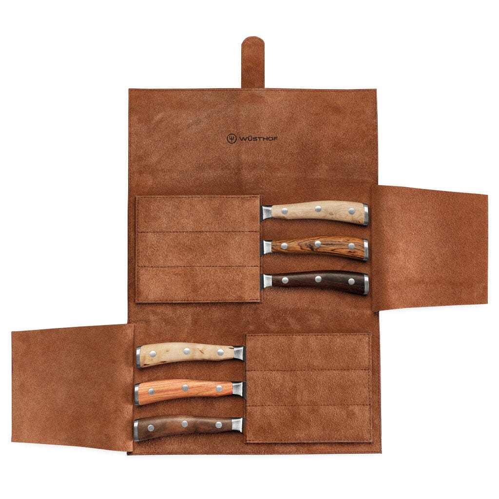Wusthof - Juego de cuchillos para carne Ikon de 6 piezas + bolsa de cuero para cuchillos Juego de cuchillos Wusthof