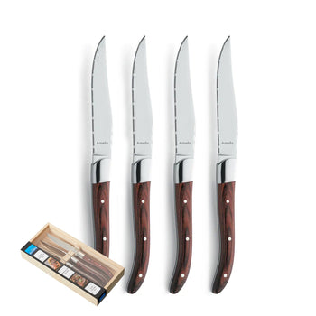 Amefa - Royal Steak - Juego de 4 cuchillos para carne - Cubiertos marrón granate Amefa