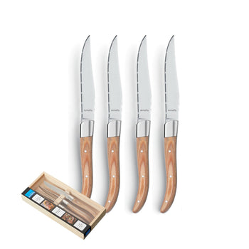 Amefa - Royal Steak - Juego de 4 cuchillos para carne - Cubiertos de madera natural Amefa