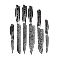 Serie de madera Damast Pakka - Juego de cuchillos de 6 piezas + soporte de acacia estilo 1 Hogar y Jardín KookGigant