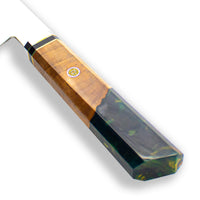 Cuchillos de cocina de edición especial Shinrai Japón, Kiritsuke Damasco Octagonal Esmeralda de 23 cm