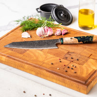 Cuchillos de cocina de edición especial Shinrai Japón, Kiritsuke Damasco Octagonal Esmeralda de 23 cm