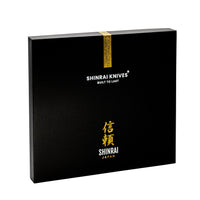 Juego de 6 cuchillos de Damasco de ónix epoxi + soporte de acacia de doble cara Shinrai Japón