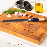 Cuchillo de pan de Damasco de 20 cm con zafiro epoxi Shinrai Japón