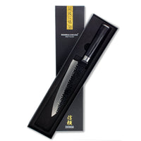 Cuchillo de chef de acero inoxidable martillado negro de 20 cm Shinrai Japón