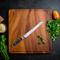 Cuchillo de pan japonés Yaxell Ran 23 cm 69 capas de acero inoxidable damasco con mango canvas-micarta Cuchillo de pan Yaxell