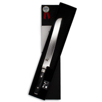 Cuchillo de pan japonés Yaxell Ran 23 cm 69 capas de acero inoxidable damasco con mango canvas-micarta Cuchillo de pan Yaxell