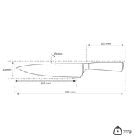 Cuchillo de chef japonés de 20 cm con impresión de damasco y zafiro epoxi. Cuchillos de cocina Shinrai Japón.
