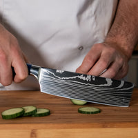 Cuchillo Nakiri con impresión de Damasco japonés y zafiro epoxi - Cuchillos de cocina Shinrai Japón