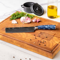 Cuchillo Nakiri con impresión de Damasco japonés y zafiro epoxi - Cuchillos de cocina Shinrai Japón