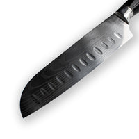 Cuchillo Santoku japonés de 18 cm con estampado de damasco y ónix epoxi. Cuchillos de cocina Shinrai Japón.