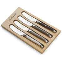 Lou Laguiole - Juego de 4 esparcidores de mantequilla en caja de madera - colores variados (pimienta/perla/gris topo) Cuchillos para mantequilla Lou Laguiole