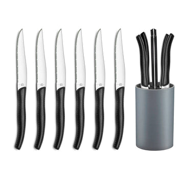 Lou Laguiole - Juego de 6 cuchillos para carne en bloque gris - negro Cuchillo para carne Lou Laguiole
